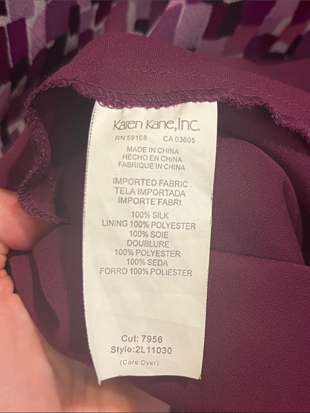 Karen Kane 100% Silk Bias Cut Stretch Maxi Dress Abstract Purple Size Small - Picture 16 of 16